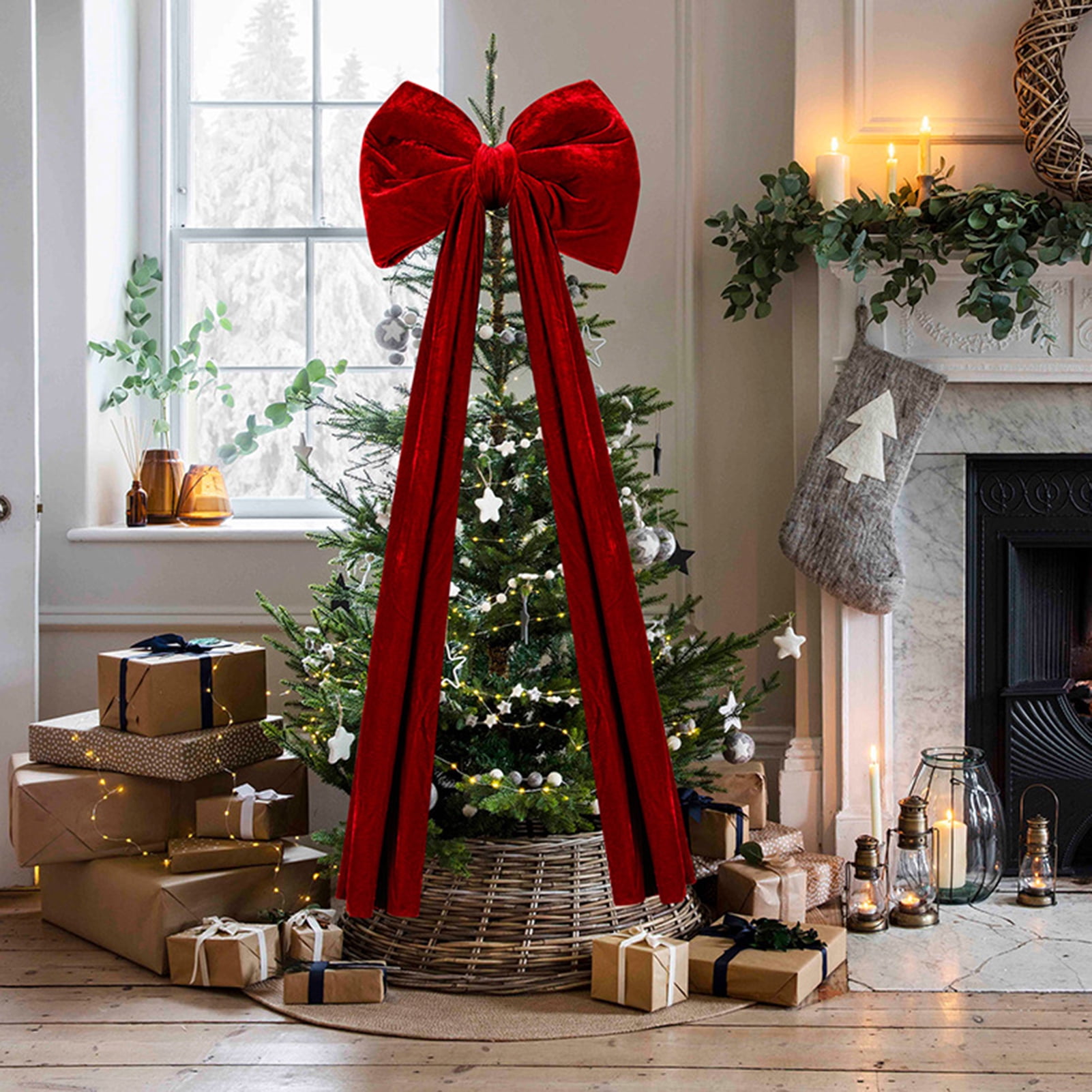 Dserfhy Large Christmas Tree Topper Bow Red Velvet Ribbon Gift Bows for Home Wreath Birthday Wedding Party Room Wall Backdrop Decoration