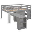 thumbnail image 3 of Full Size Loft Bed,Solid Wood Low Loft Bed with Cabinet and Rolling Portable Desk,Multiple Functional Loft Bed with Storage Shelves for Boys and Girls,Space Saving, Gray, 3 of 7