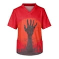 thumbnail image 4 of Domuza Mens Scrubs Top Plus Size V-Neck Short Sleeve Horror Novelty Print Nursing Top Comfort Soft Stretch Working Blouse with Chest Pockets Deep Red M, 4 of 4