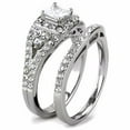 thumbnail image 6 of 2 PCS Princess CZ Center Top Grade Crystal Surround Stainless Steel Wedding Ring Set - Size 6, 6 of 7