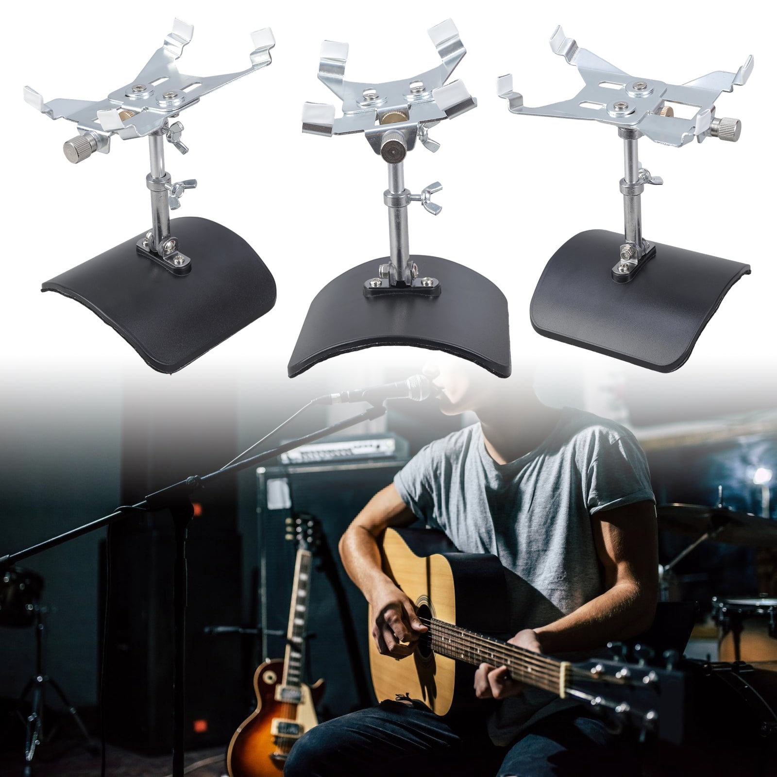 Classical Guitar Performances Stand Silver Clamping Systems Black Stabilizing Base Secure Instrument Holder Metal Texture