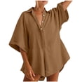 thumbnail image 2 of Yuyuzo Women Jumpsuit V-Neck Half Button Collared Rompers Short Sleeve Oversized Lightweight Overalls, 2 of 7