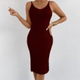 thumbnail image 4 of Xaqiouau Womens Solid Sleeveless Ribbed Knit Bodycon Midi Dress Scoop Neck Side Slit Fitted Stretchy Casual Work Party Club Evening Wear, 4 of 7