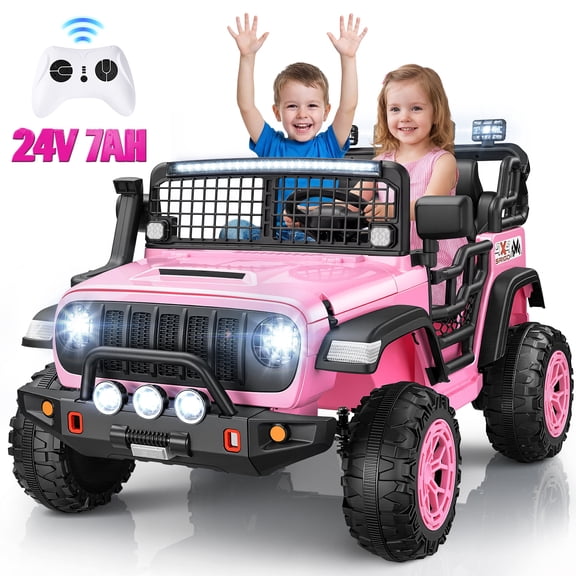 VIBESPARK 24V 2-Seater Ride on Toys, Kids Electric Ride on Cars with Remote Control, 400W Powered Ride on Truck w/ Bluetooth, 3-Point Seat Belts, Spring Suspension, Pink