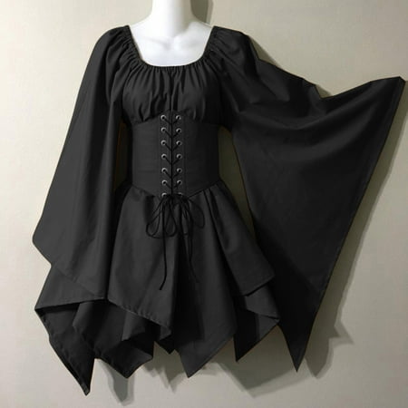 

For Womens Trumpet Sleeve Irish Shirt Dress With Corset Traditional Dress Women M Gothic Retro Long Sleeve Corset Dress