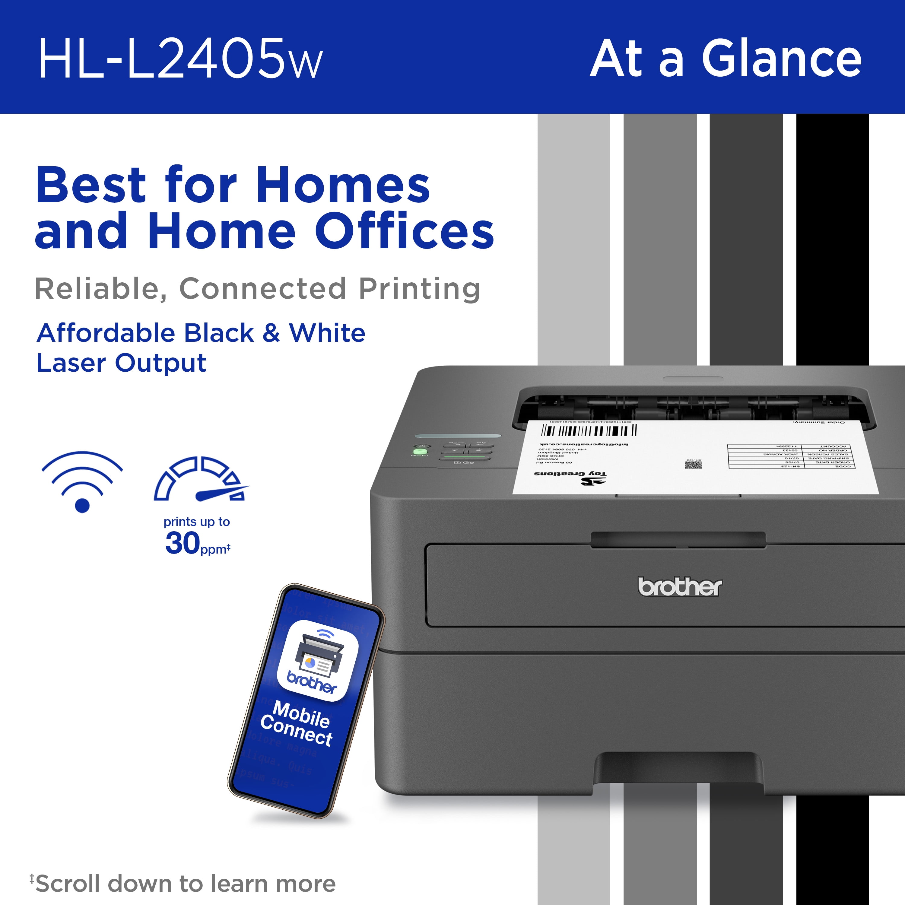 Brother Restored HL-L2405W Wireless Compact Monochrome Laser Printer, Mobile Printing