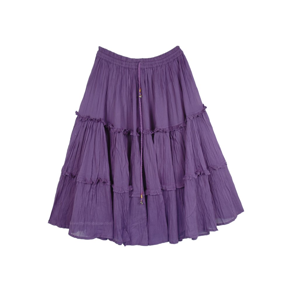 TLB Boho Hippie Purple Tiered Cotton Mid Length Skirt