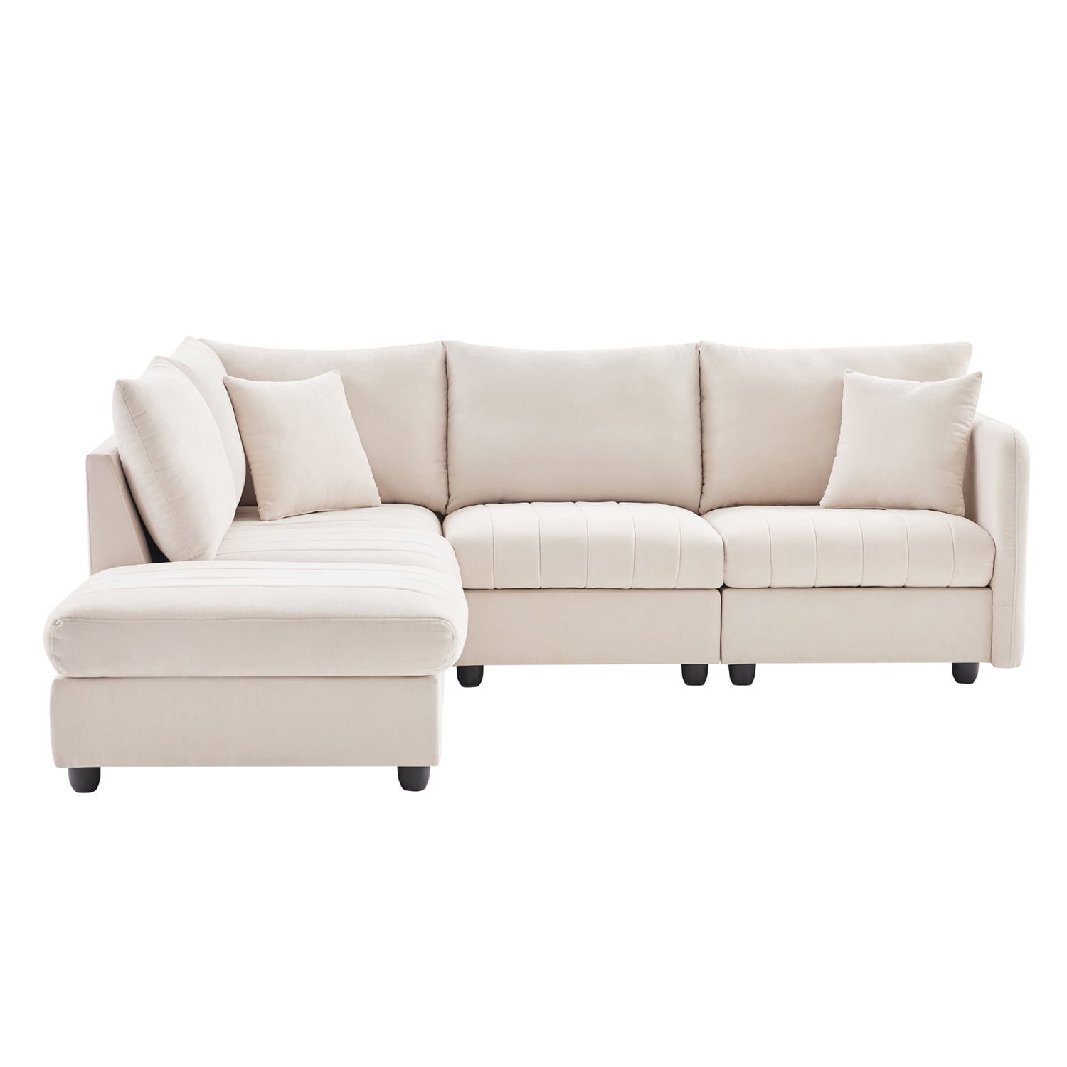 Hommoo Modern Sectional Sofa with 2 Pillows, 5-Seat L-Shaped Couch Sofa Set with Ottoman, Modern Indoor Living Room Furniture, for Various Combinations,Apartment, Beige