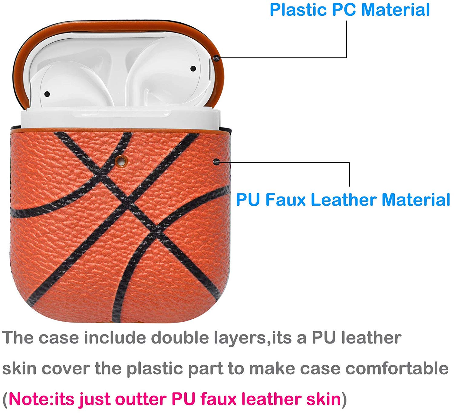Apple Airpods Case Skin, Takfox AirPods Accessories Case for Airpods 1 & 2 Portable Protective Anti-Scratch PU Leather Cover Skin for Airpods 1 & AirPods 2 [Front LED Visible] w/ Keychain -Basketball - image 5 of 9
