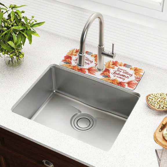 Yayeee Faucet Mat for Kitchen Sink 14.7" Diatomite Long Splash Guard Pad, Leaves Pattern