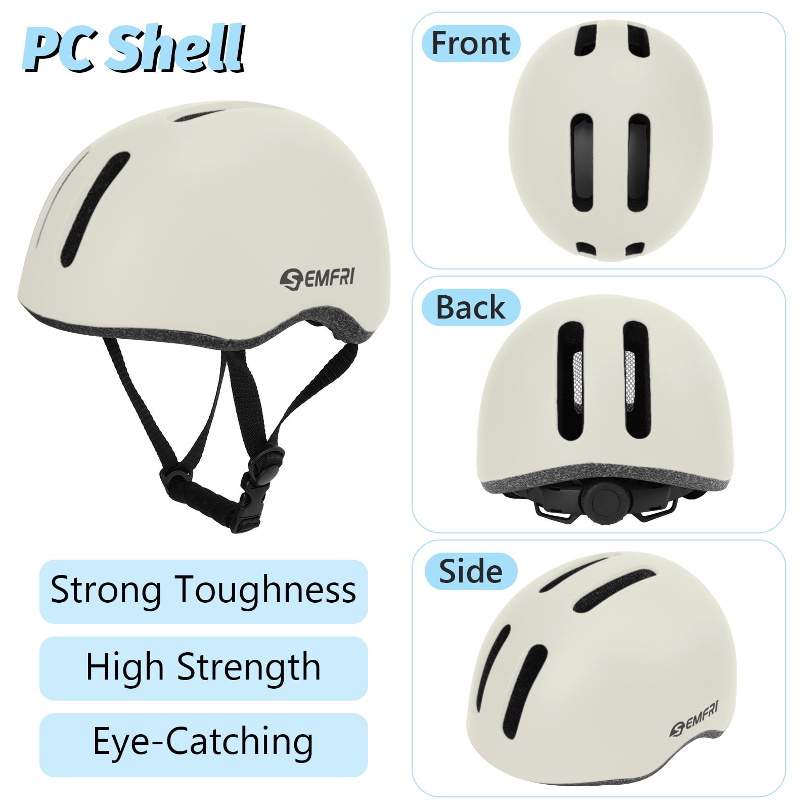 Semfri Adult Bike Helmet Skateboard Road Cycling Helmet Suitable Multi-Sport Scooter Skating Bicycle Medium Size for Men Women White
