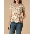 thumbnail image 5 of INSPIRE CHIC Women's Floral Cross V Neck Elastic Waist Peplum Blouse, 5 of 6