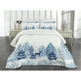 thumbnail image 3 of Ambesonne Winter Quilted Bedspread Set 3 Pcs, Deer Pine Trees Xmas, Queen Size, Blue White, 3 of 5