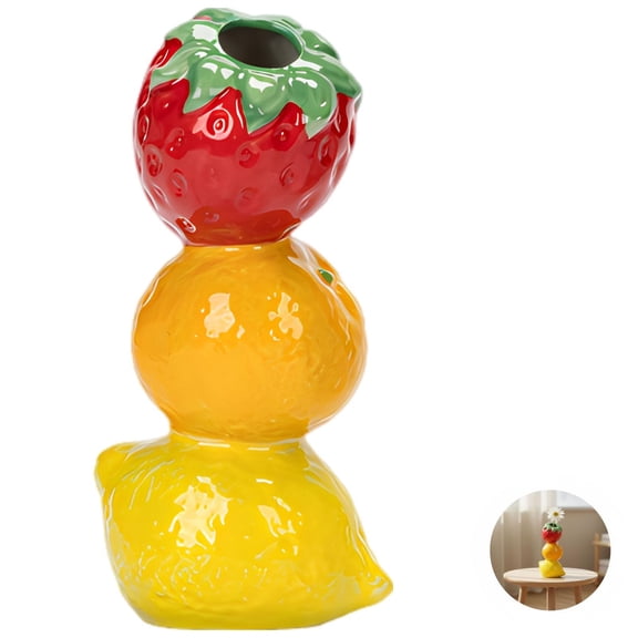 Creative Fruit Stacked Ceramic Decorative Vase, Unique Strawberry Orange Lemon Design, Style Flower Vase for Home Decor, Living Room, Hydropinc Plants, Table Centerpiece
