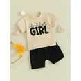 thumbnail image 3 of Bslissey Toddler Baby Girls 2Pcs Outfits Letter Print T-shirt Short Sleeve Tops + Elastic Waist Shorts Sets Infant Casual Summer Clothes 6M 12M 18M 24M 3T, 3 of 9
