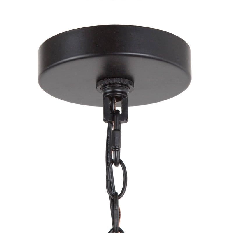 LNC 16-in Black Drum Pendant Light with Linen Shade, Adjustable for Dining & Entryway