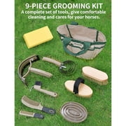 Complete 9 Piece Horse Grooming Kit with Tote Bag, Horse Brush Set for Effective Grooming and Bathing, Professional Equine Coat Care Supplies for Horse Riders