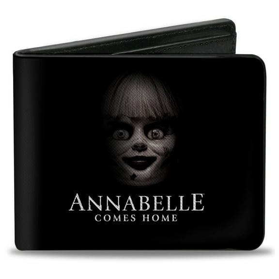Warner Bros. Horror Movies Wallet, Bifold, Annabelle Comes Home Face Close Up and Horror Text Black, Vegan Leather