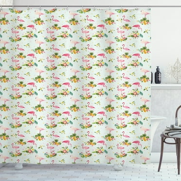 Ambesonne Flamingo Shower Curtain, Fresh Flora Pineapples, 69"Wx70"L, Multicolor