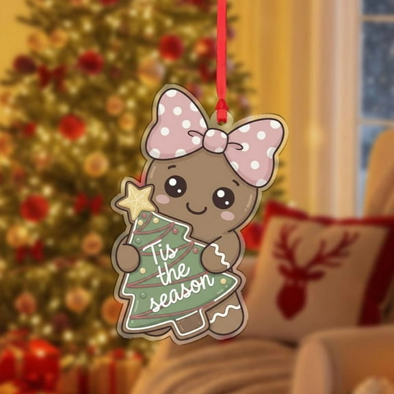 TiniDecor Tis The Season Gingerbread Girl Ornament, Cute Holiday Décor, Acrylic Double-Sided, Christmas Gift