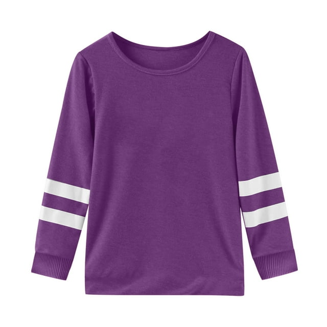 WEIYLL T-Shirts Graphiques pour Filles Manches Longues Poignets Col Ras du Cou Patchwork Chauds Doux Hauts pour Enfant pour 8-9 Ans