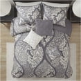 thumbnail image 5 of JERFIT Grey King Bedding Set 7-Piece Damask Print Comforter with Decorative Pillows & Bed Skirt, OEKO-TEX Certified 100% Cotton Sateen, 5 of 10
