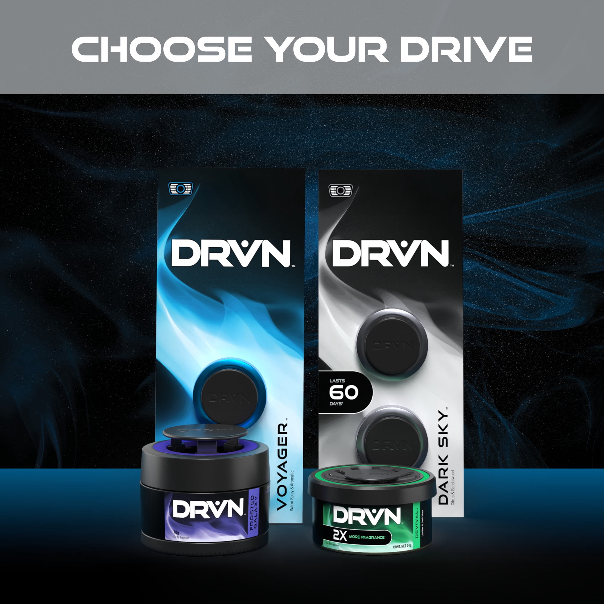 DRVN Gel Can Car Air Freshener (Dark Sky Scent), Blend of Zesty Citrus Notes with Smooth, Woody Sandalwood Lasting 30 Days