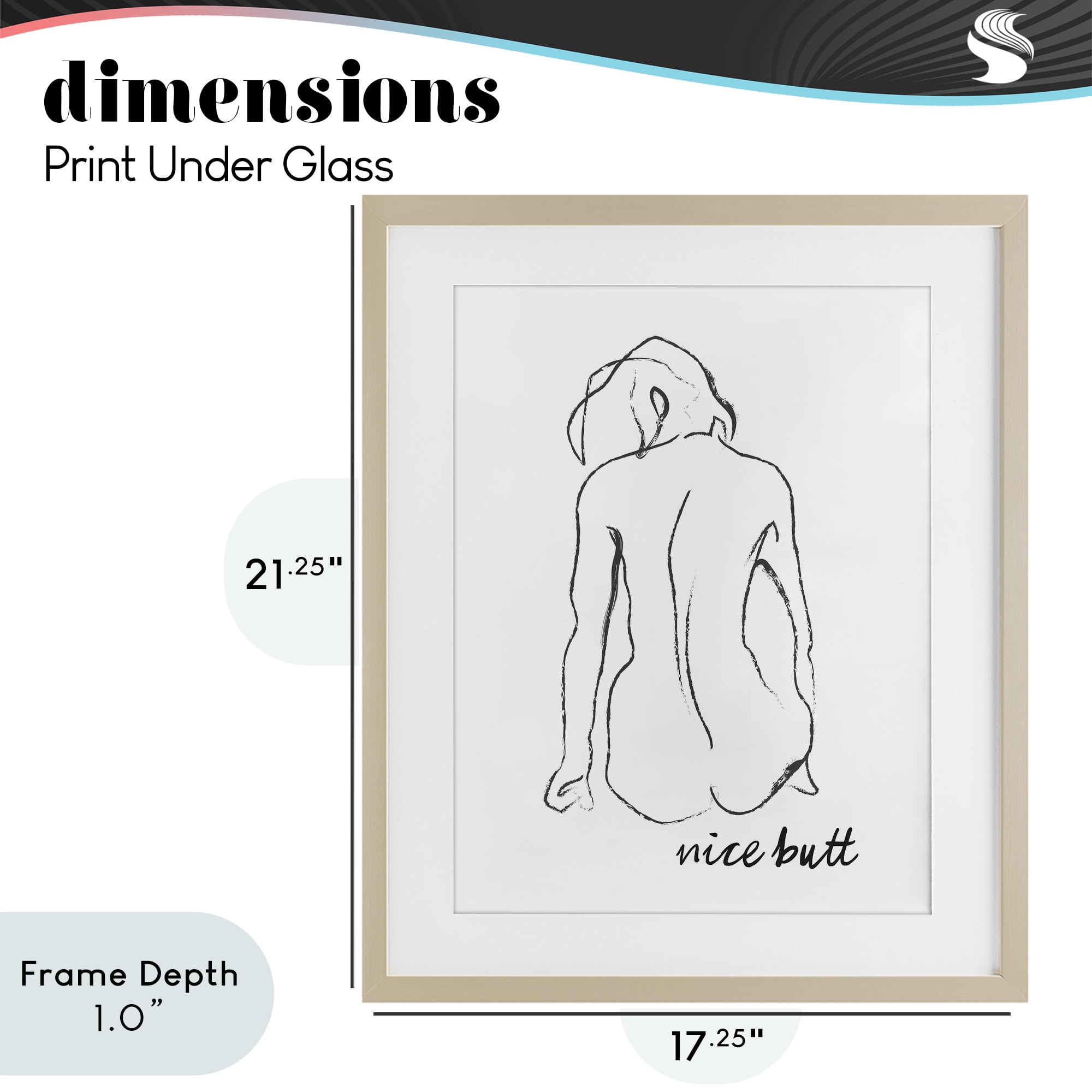 Stupell Industries Nice Butt Bathroom Refresh Birch Framed Print Under Glass, design by Lettered and Lined