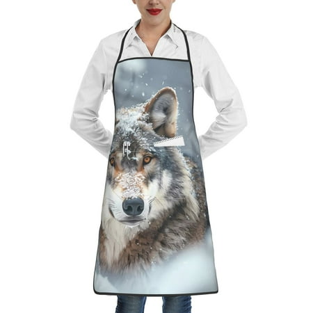 

Matuu Majestic Snowy Wolf for Adjustable Cooking Aprons for Women with Pockets Kitchen Aprons for Men Water and Oil Resistant