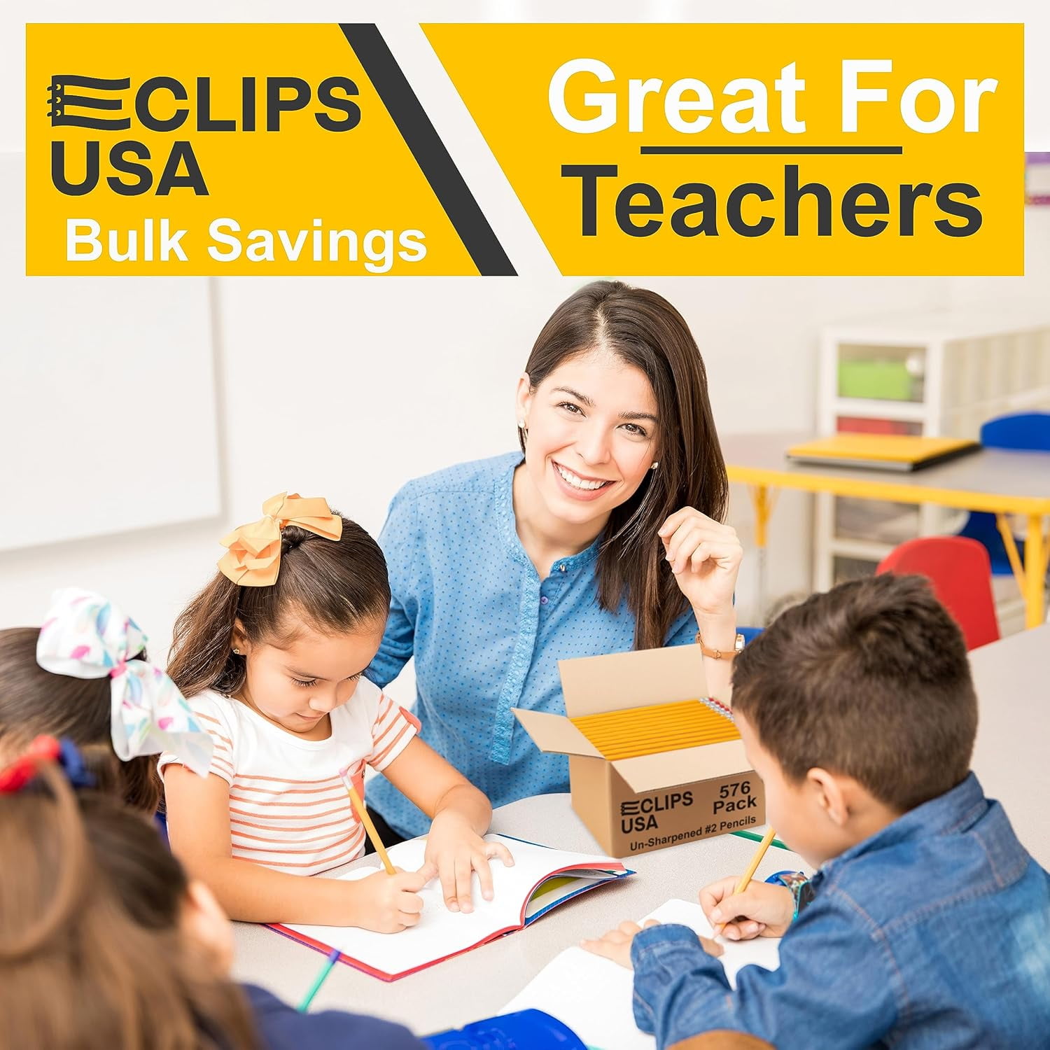 E-Clips USA Graphite Pencils, Unsharpened Drawing Pencils with Erasers, 576 Bulk Pack