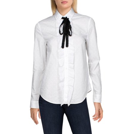 Red Valentino Womens Poplin Ruffled Casual Top