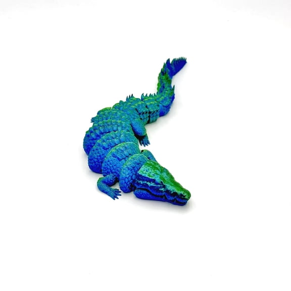 1PC BLUE GREEN 20CM 3D printed crocodile joints, flexible and movable, vibrant multicolored gift, desktop ornament, can open its mouth