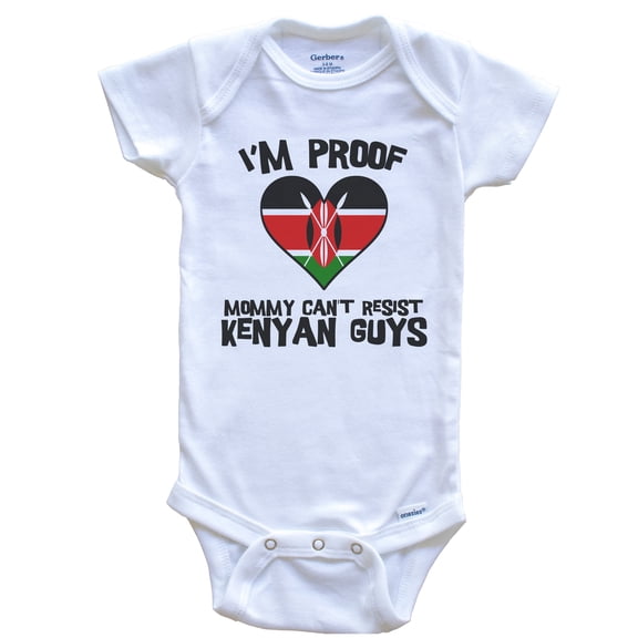 I'm Proof Mommy Can't Resist Kenyan Guys Kenya Flag Heart Baby Bodysuit, 0-3 Months White