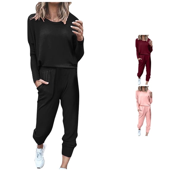 XIAOCHA Women Solid Print Tracksuit Long Sleeve Jogger Pants Loungewear