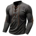 thumbnail image 4 of Njoeus Men's Lace Up Cotton Hippie Shirt Regular Fitted Long Sleeve T-Shirt Casual Pullover Top Sports Workout Tee Shirt, 4 of 5
