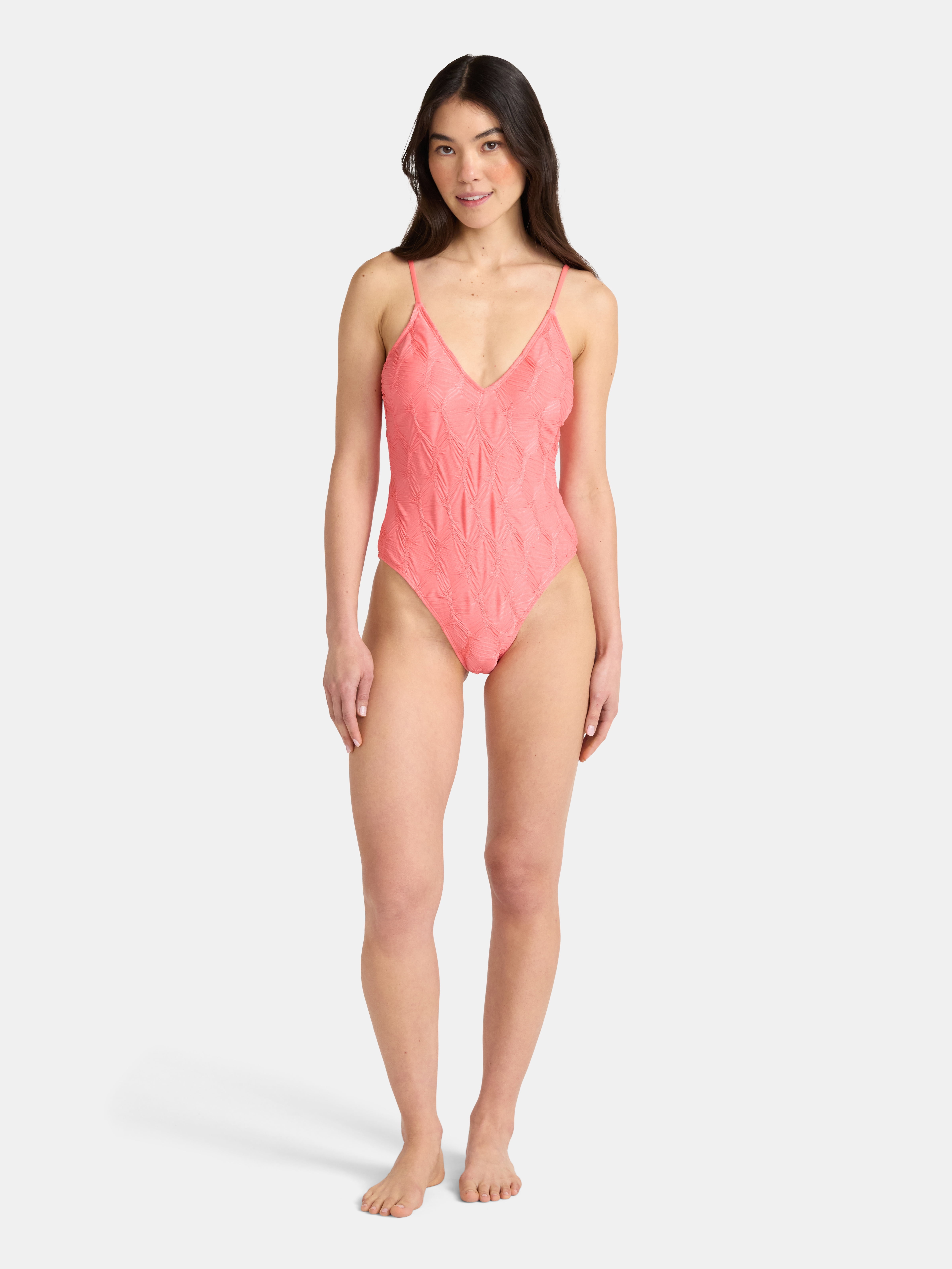 No Boundaries Textured One Piece Swimsuit, Women’s