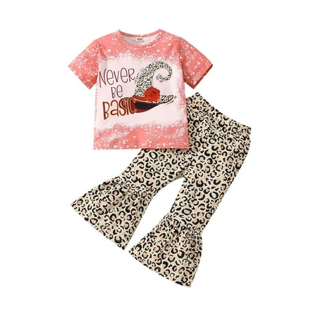 

Bagilaanoe 2Pcs Toddler Baby Girl Valentine s Day Outfits Letter Print Short Sleeve T-Shirts Tops + Leopard Flared Trousers 18M 24M 3T 4T 5T 6T Kids Long Pants Set