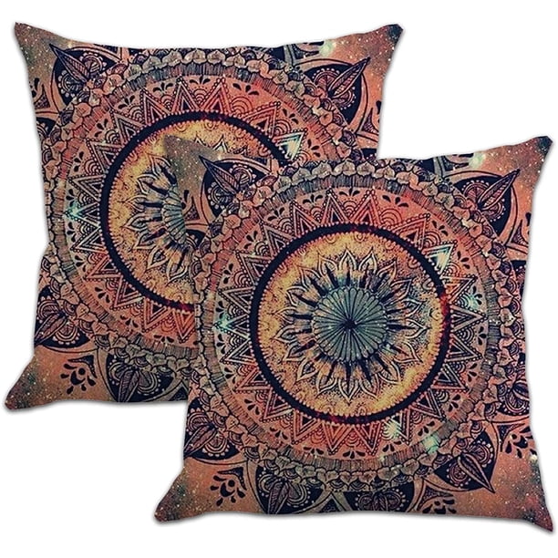 2 fundas de almohada con apariencia de lino que se utilizan para decorar almohadas, cojines, cojines de sofá, fundas de almohada, estampados de mandalas y estilo étnico bohemio de playa. oso de fresa Electrónica