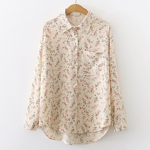 ICHUANYI Women's Button Down Floral Print 2023 Shirts Long Sleeve Blouses V Neck Casual Loose Tops