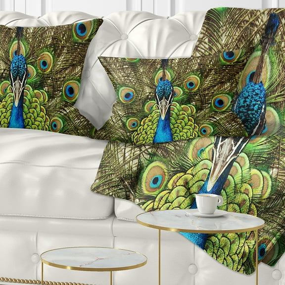 Designart Grand Peacock - Animal Throw Pillow - 12x20