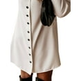 thumbnail image 4 of DYMADE Women Long Sleeve Crew Neck Loose Metal Buckle Buttons Dress, 4 of 4