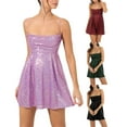 thumbnail image 6 of Douhoow Women Sequins Mini Dress Spaghetti Strap Backless Ruche High Waist Party Dresses, 6 of 7