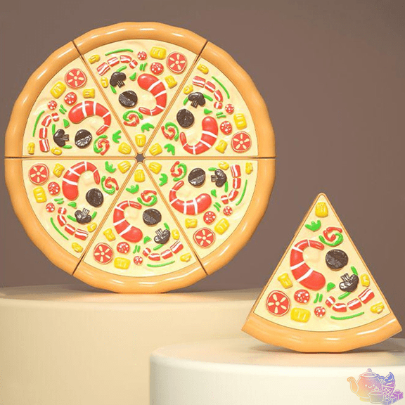 Kids Pretend Cutting Pizza Play Food Toy with Detachable Slices and Serving Plate, Pizza Shop Pretend Play House Toys, Pizza Chef Restaurant Role Play Toy for Kids Ages 3 and Up