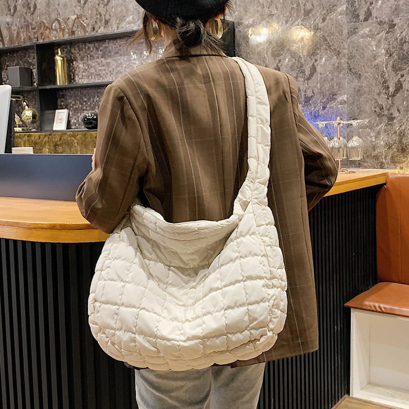 Casual Large Capacity Tote Shoulder Bags Designer Ruched Handbag Luxury  Nylon Quilted Padded Crossbody Bag Female Big Purse (Black) - Walmart.com