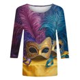 thumbnail image 4 of Aloohaidyvio Mardi Gras Shirts .Womens Tops Dressy Casual 3/4 Length Mardi Gras Shirts Boat Neck Tunic Blouses, 4 of 5