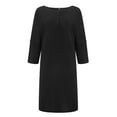 thumbnail image 4 of Pisexur Robe à Manches Courtes à Col Rond Longueur Genou Mode Femme Été Décontractée Couleur Unie Robe à Manches Mi-Longues à Col Rond à Boutons Robe Femme, 4 of 6