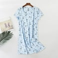 thumbnail image 2 of BKQCNKM Nightgowns for Women Cotton Nightgowns for Women Plus Size Nightgowns for Women Cute Knitted Cotton Short Sleeved Round Neck Pajamas Sleepwear for Women Blue L, 2 of 4