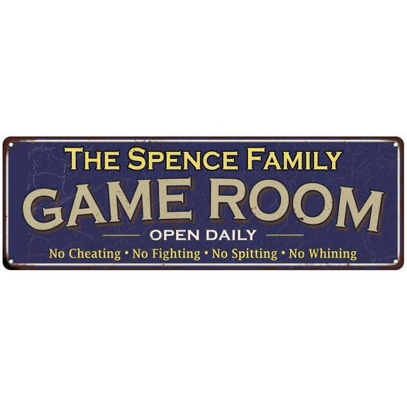 The Spence Family Gift Blue Game Room Metal 6x18 Sign 206180037596
