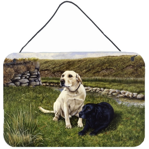Carolines Treasures FRF0018DS812 Yellow and Black Labradors Wall or Door Hanging Prints 8HX12W multicolor