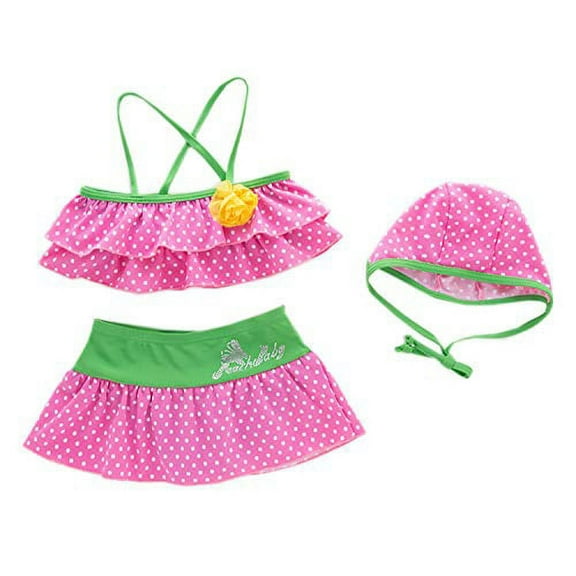 stylesilove Baby Toddler Girls Lovely Tie Bikini Swimsuit and Hat 3pcs Set Beach Bathing Suit Swimwear (Strawberry, 2-3 Years)
